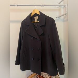 VTG LL Bean Double Breasted Navel Wool Pea Coat Jacket